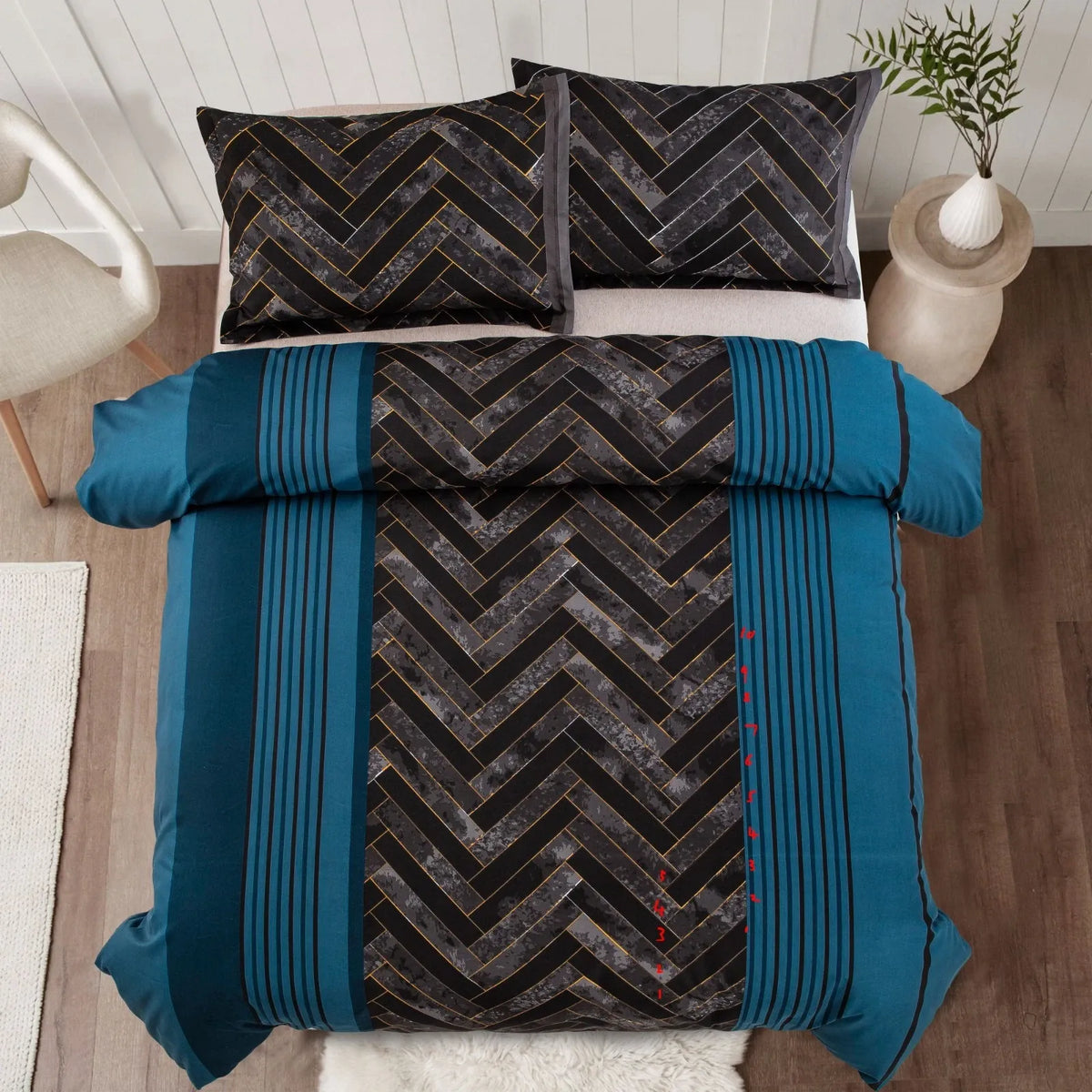 Marble Teal Nero Chevron Luxe Quilt Cover set