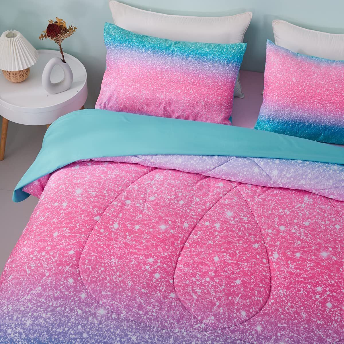 Comforter Set Marble Gradient King Size Quilted Bedding with Pillowcases