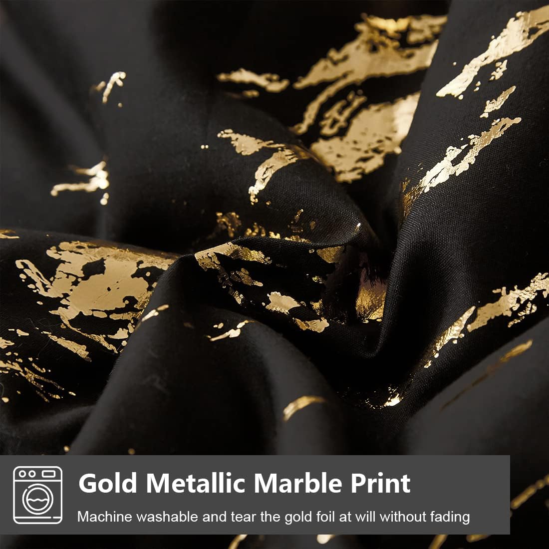 Black Gold Metallic Marble Comforter Set, King Size, Foil Print Glitter 3-Piece Bedding