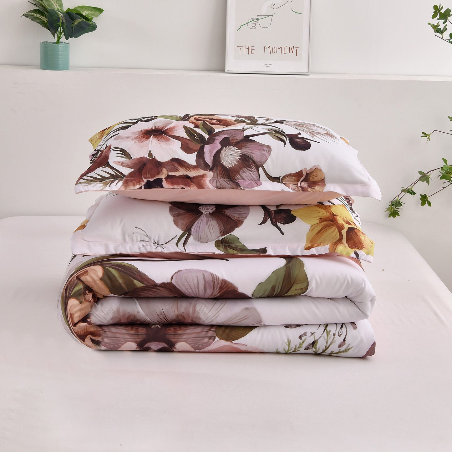 Floral Comforter Set, King Size, Blush Floral 3-Piece Bedding, Soft Microfiber for All Seasons