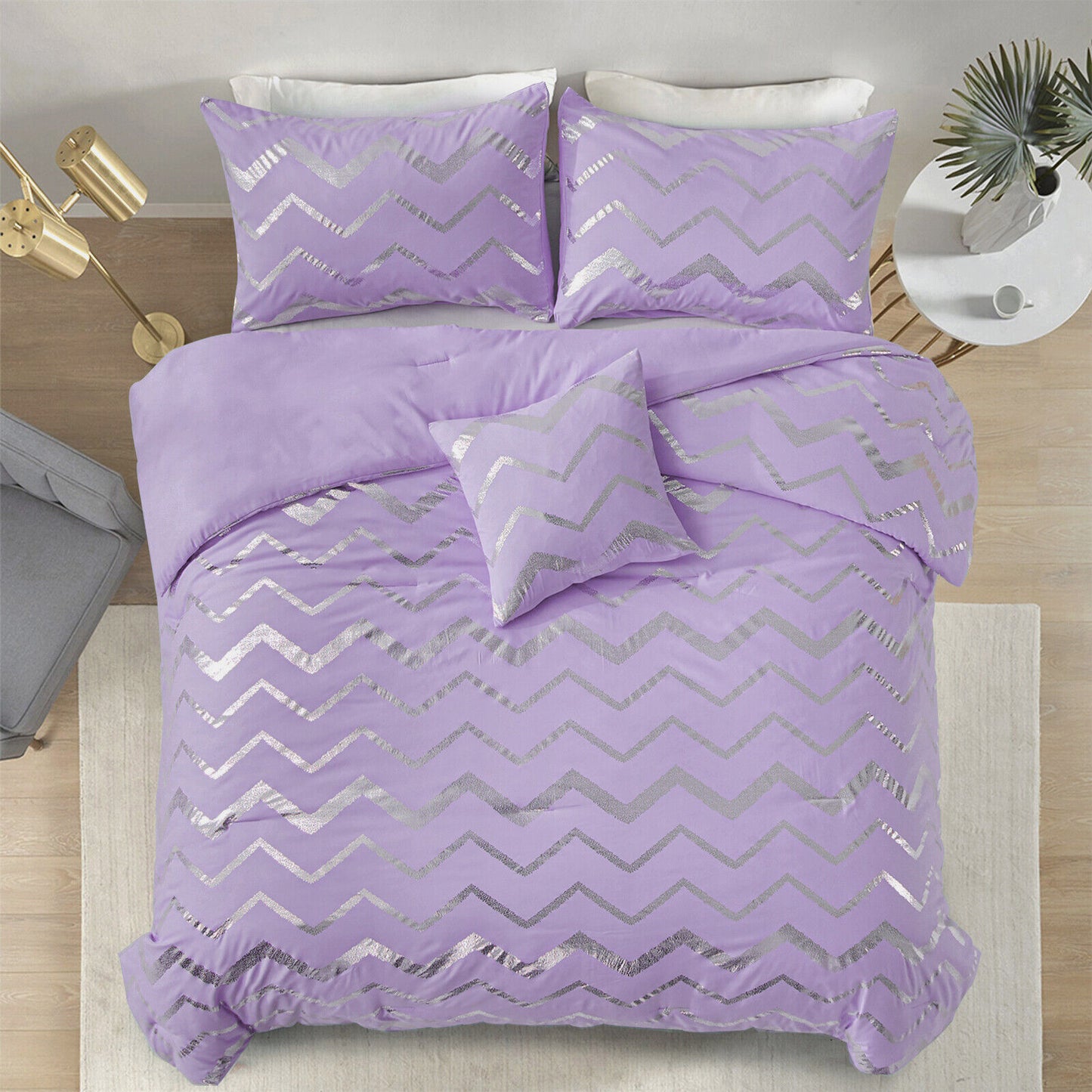 King Size Soft Purple Comforter Set Cozy 3-Piece Bedding with Pillowcases