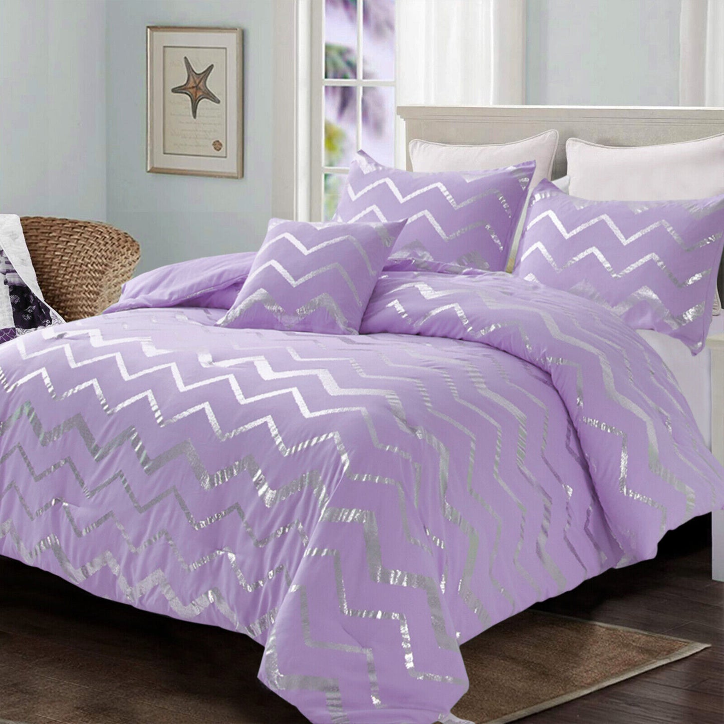 King Size Soft Purple Comforter Set Cozy 3-Piece Bedding with Pillowcases