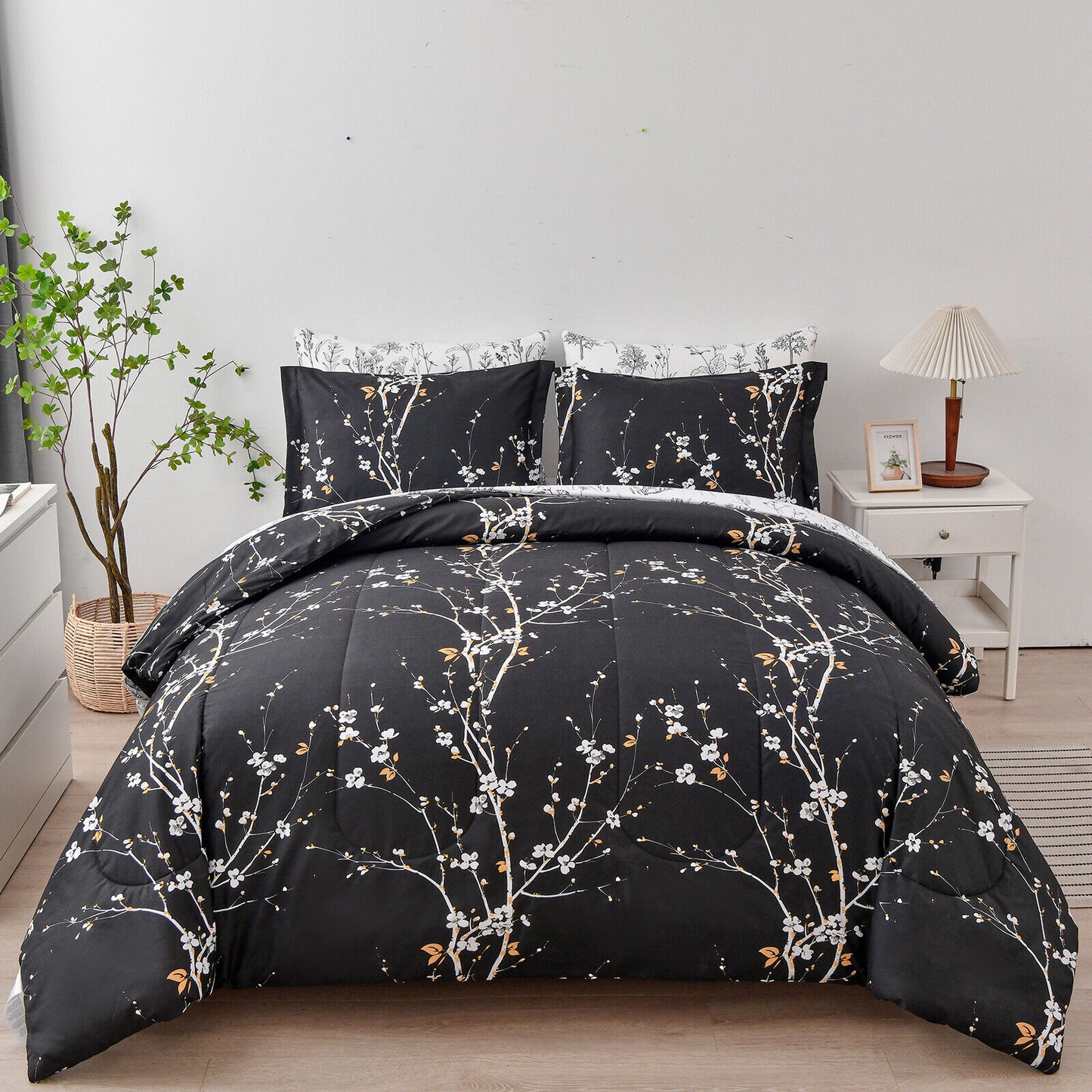 King Size Soft Leaves Comforter Set Quilted Bedding with Pillowcases