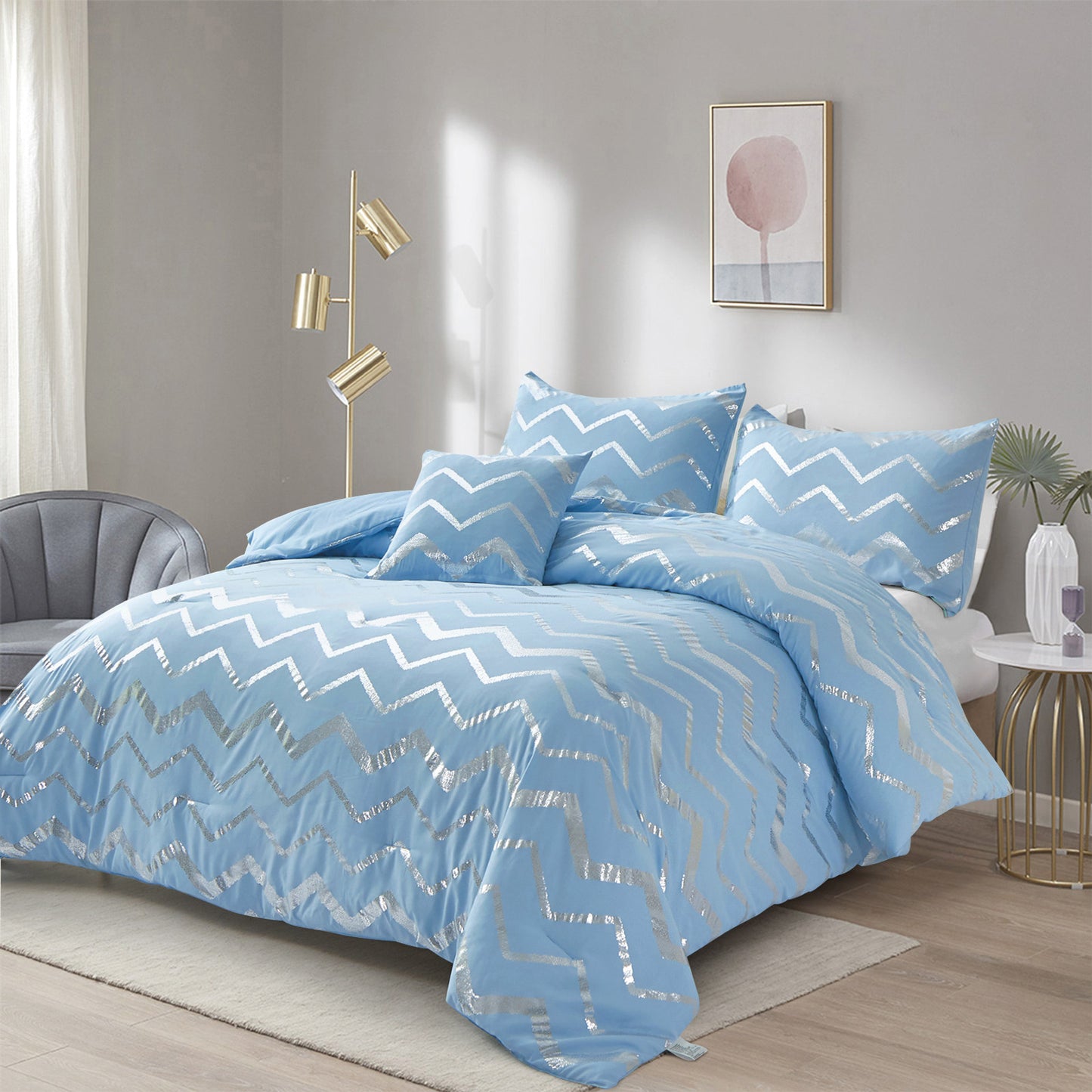 Metallic Print Comforter Set, King Size, Chic 3-Piece Bedding with Pillowcases