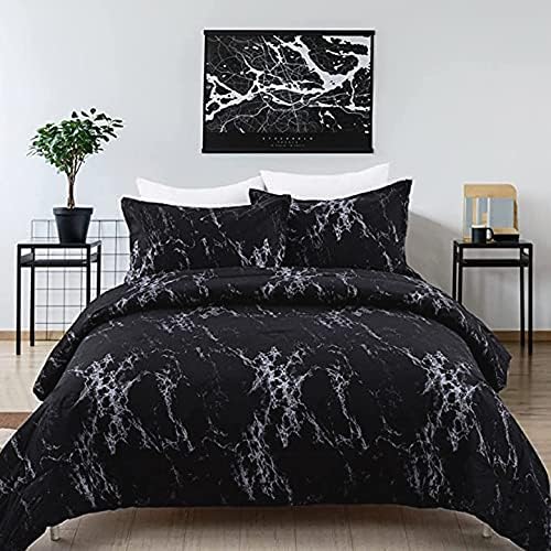 King Black Marble Comforter Set, Printed Bedding for All Seasons, Soft Microfiber 3-Piece