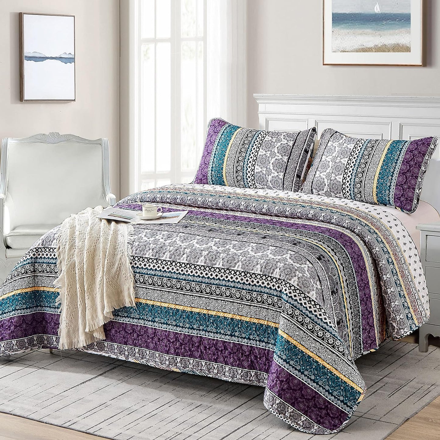 Quilted Bedspread & Pillowcases Set - Aesthetic Unify Your Bedroom Look - Queen