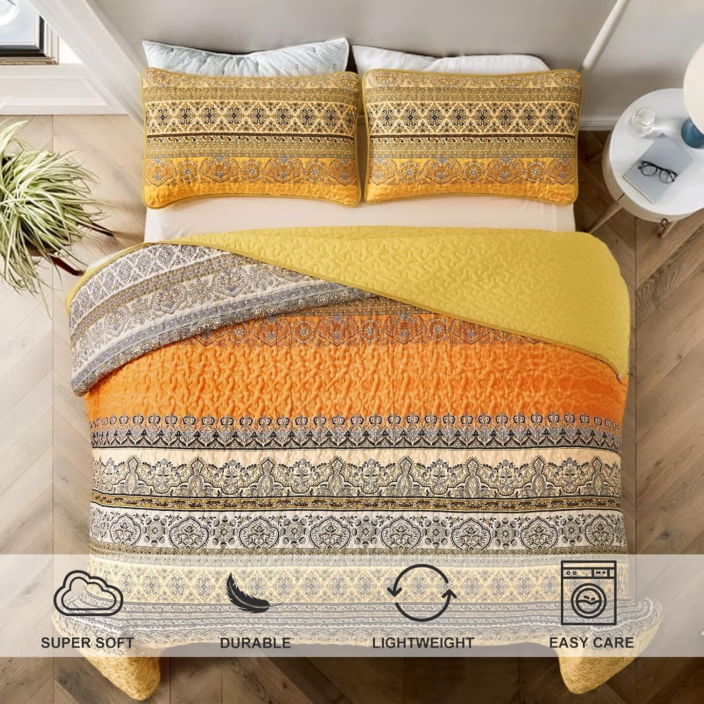 Lively Quilted bedspread and pillowcovers set: Add Vibrancy to Your Room - Queen size