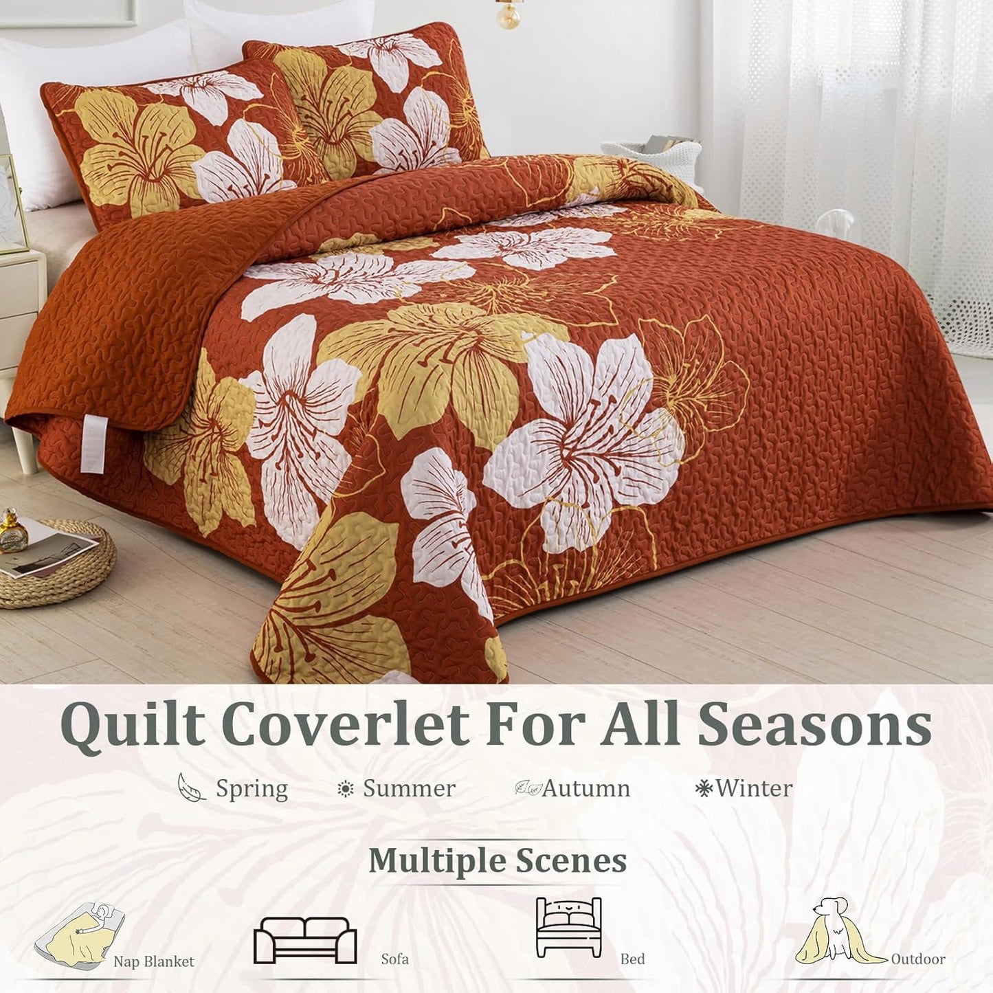 Quilted Bedspread & Pillowcases Set - Toasty Perfect for Cold Nights - Queen