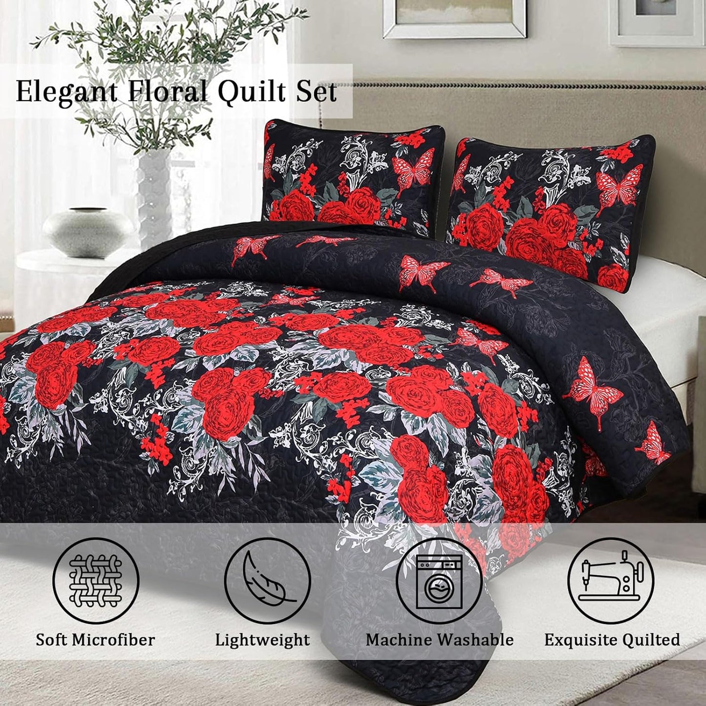 Quilted Coverlet & Pillowcases Set - Universal Fits Any Decor Style - Queen