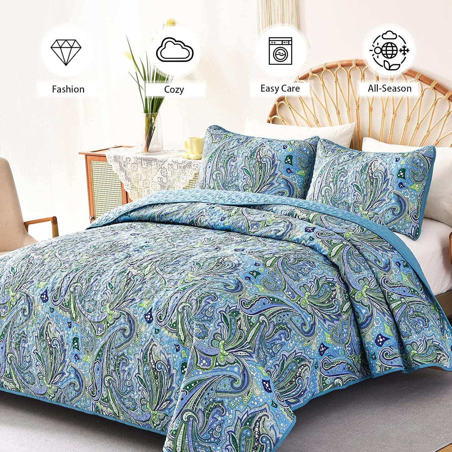 Richly Textured Quilted Coverlet & Pillowcases Set - Embrace the Comfort - Queen