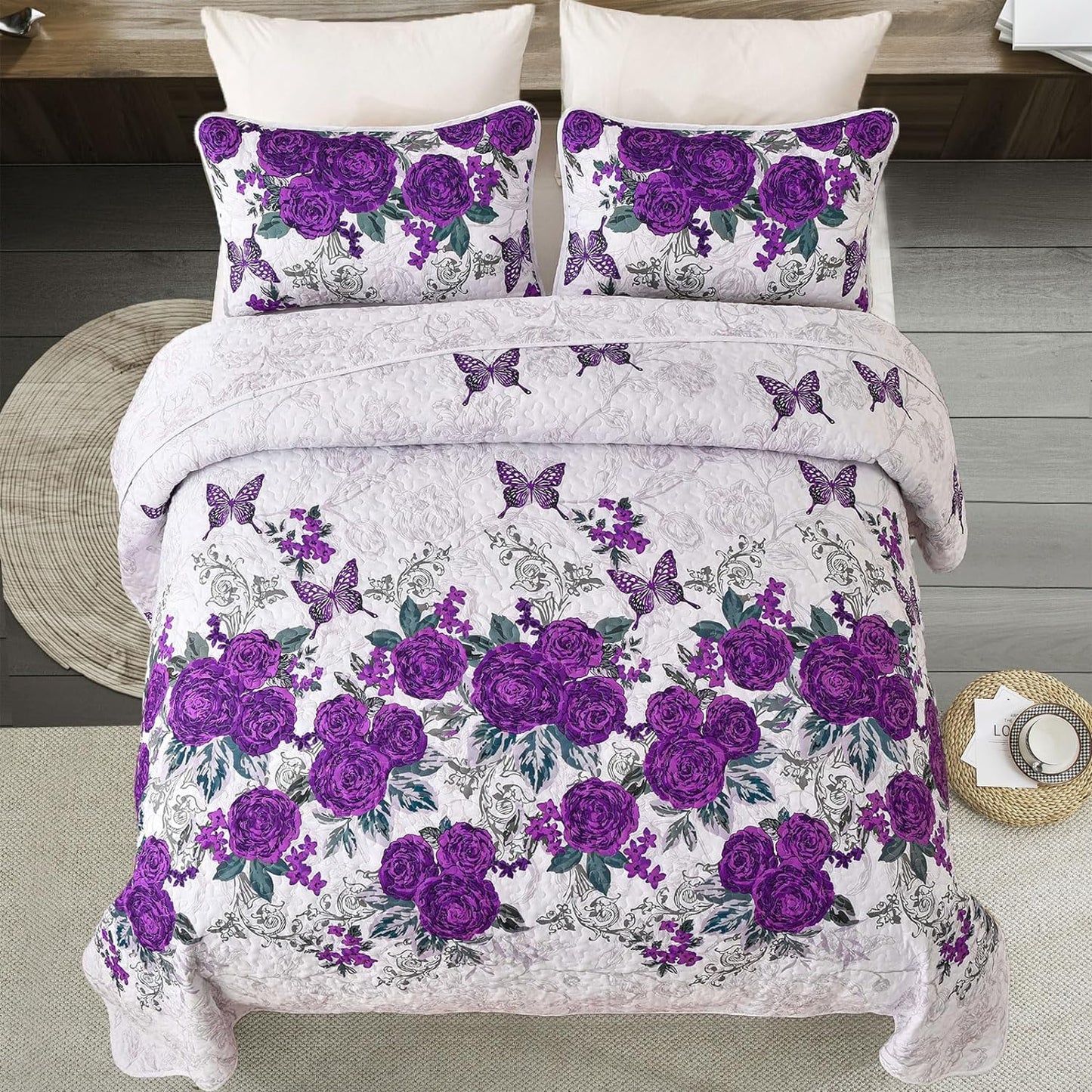 Quilted Coverlet & Pillowcases Set - Eclectic Add Unique Flair - Queen