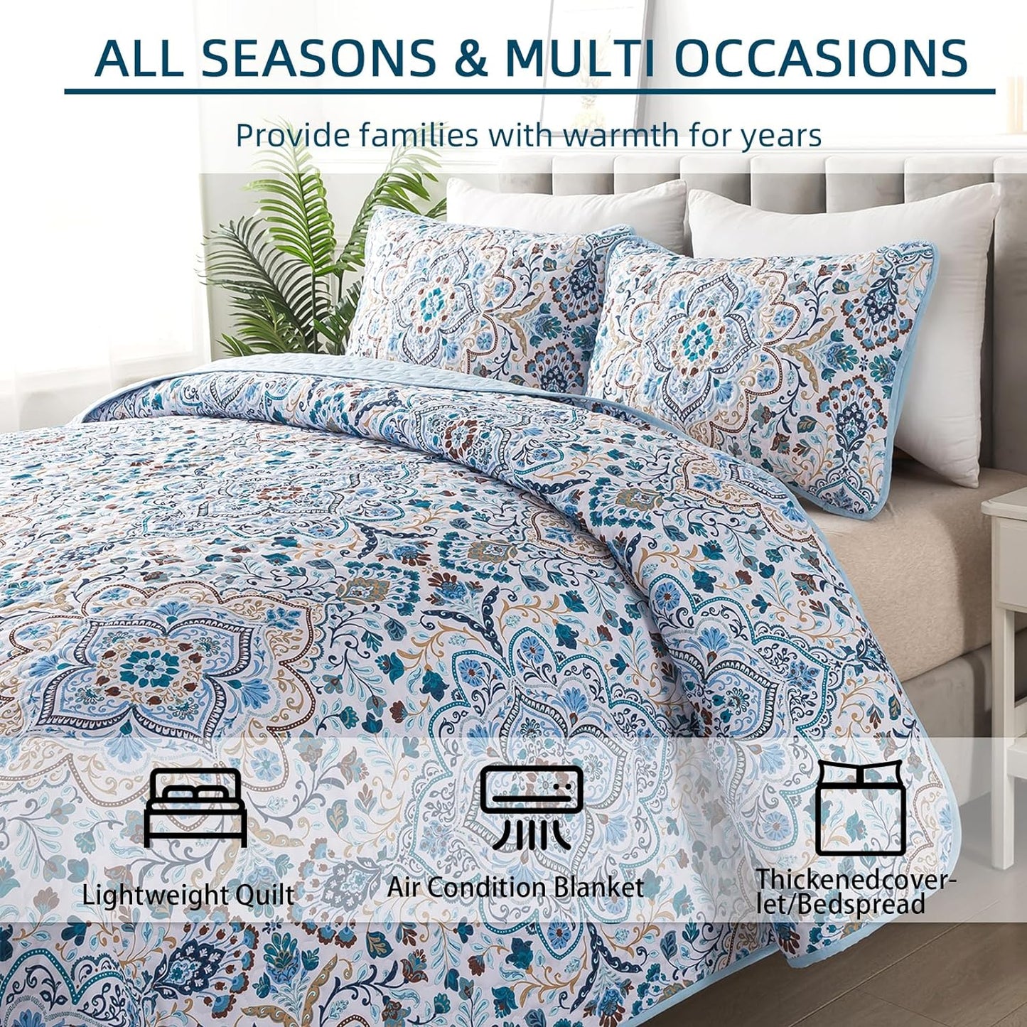 Tasteful Quilted Bedspread & Pillowcases Set - Subtle Sophistication for Your Space - Queen