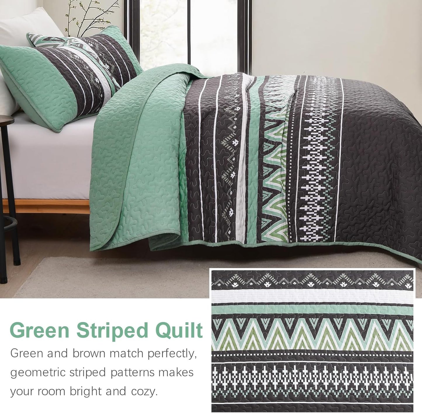 Quilted Bedspread & Pillowcases Set - Neutral Versatile Style - Queen