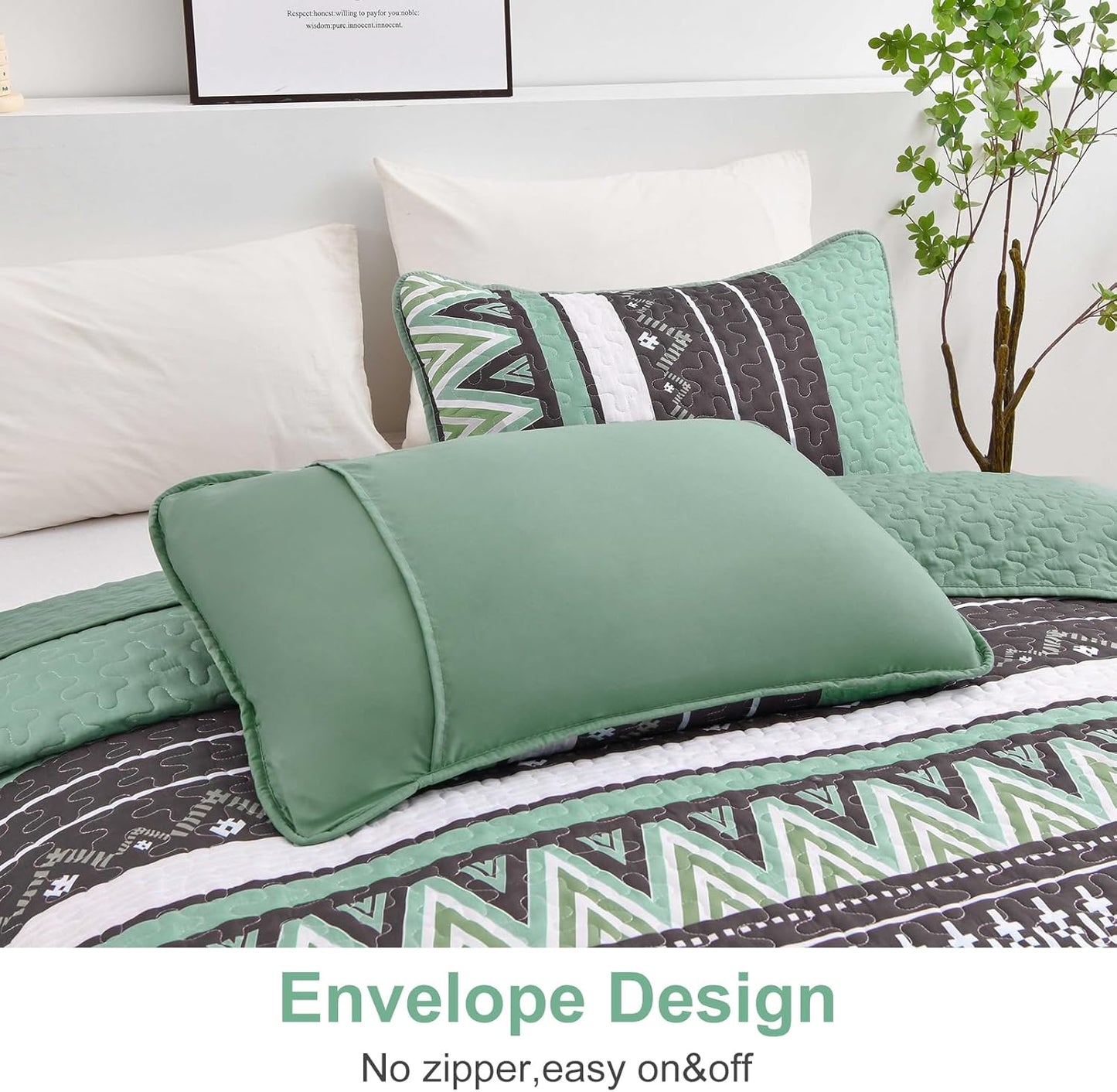 Quilted Bedspread & Pillowcases Set - Neutral Versatile Style - Queen