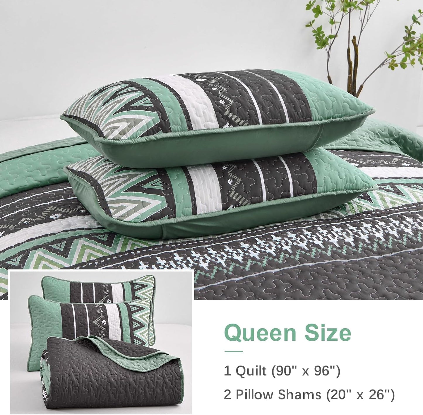 Quilted Bedspread & Pillowcases Set - Neutral Versatile Style - Queen