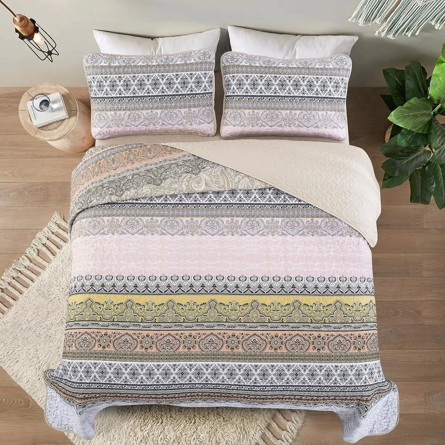 Quilted Bedspread & Pillowcases Set - Crafted Skilled Craftsmanship - Queen