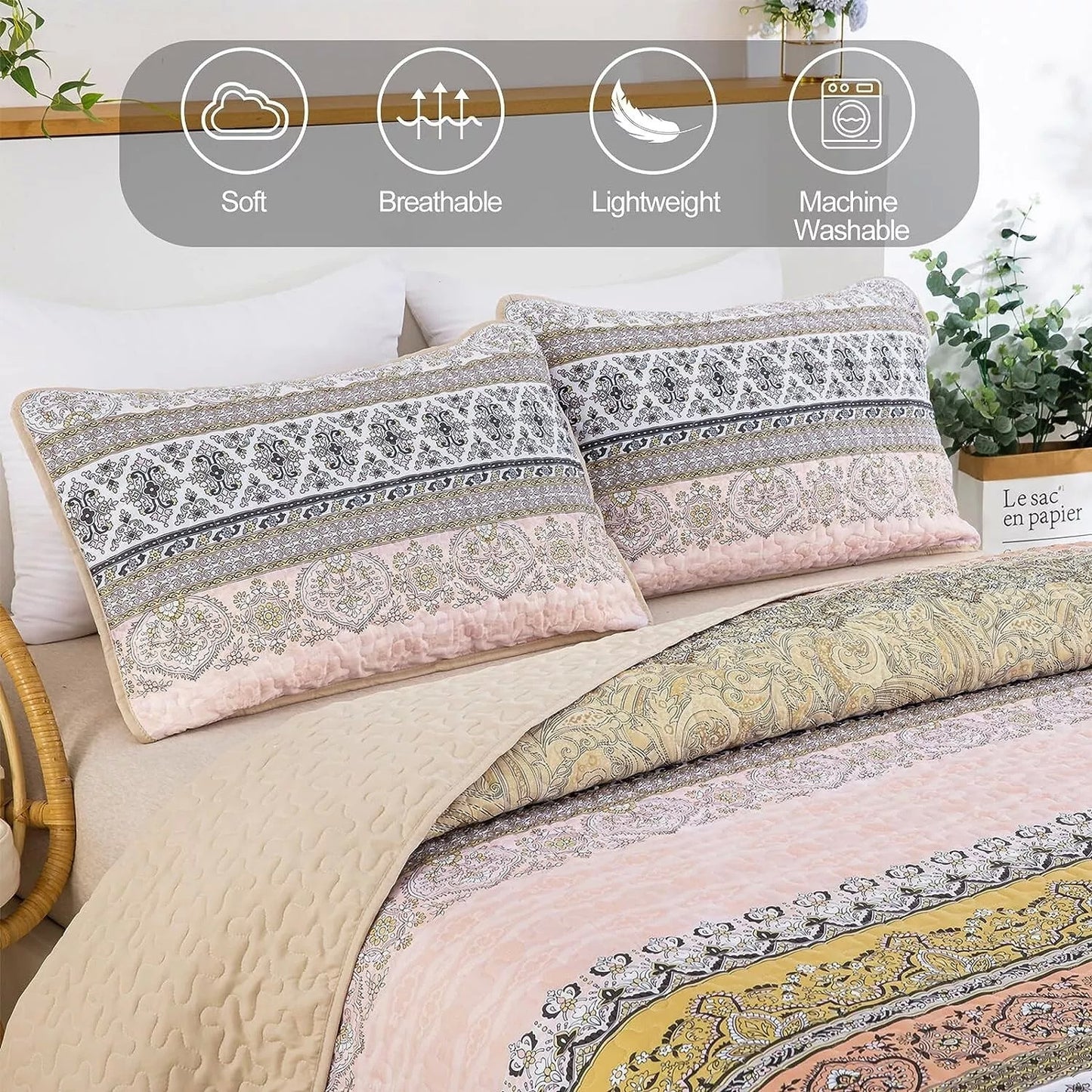 Quilted Bedspread & Pillowcases Set - Crafted Skilled Craftsmanship - Queen