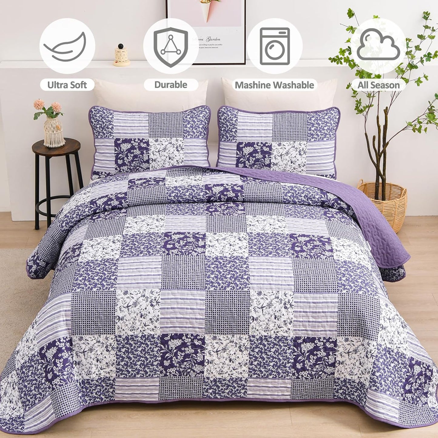 Harmonious Quilted Bedspread & Pillowcases Set - Perfect Balance of Style - Queen