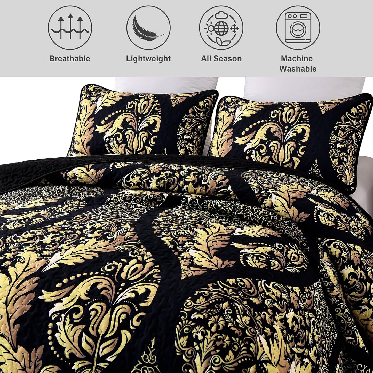 Luminous Quilted Coverlet & Pillowcases Set - Brighten Your Bedroom Atmosphere - Queen