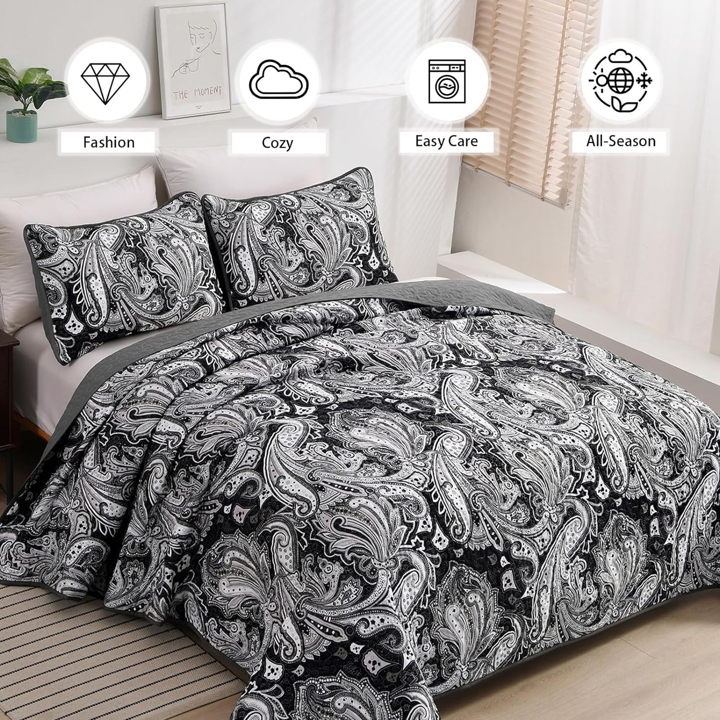 Artful Quilted Coverlet & Pillowcases Set - Beauty in Every Stitch - Queen