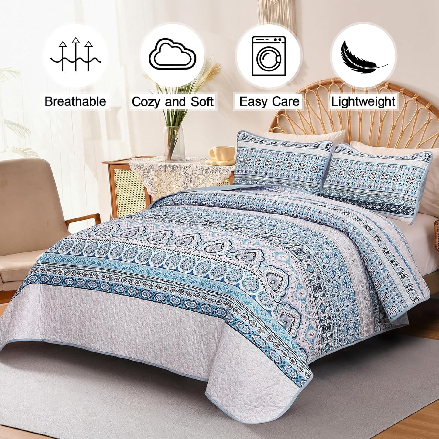 Cozy Quilted Coverlet & Pillowcases Set - A Hug for Your Bed - Queen