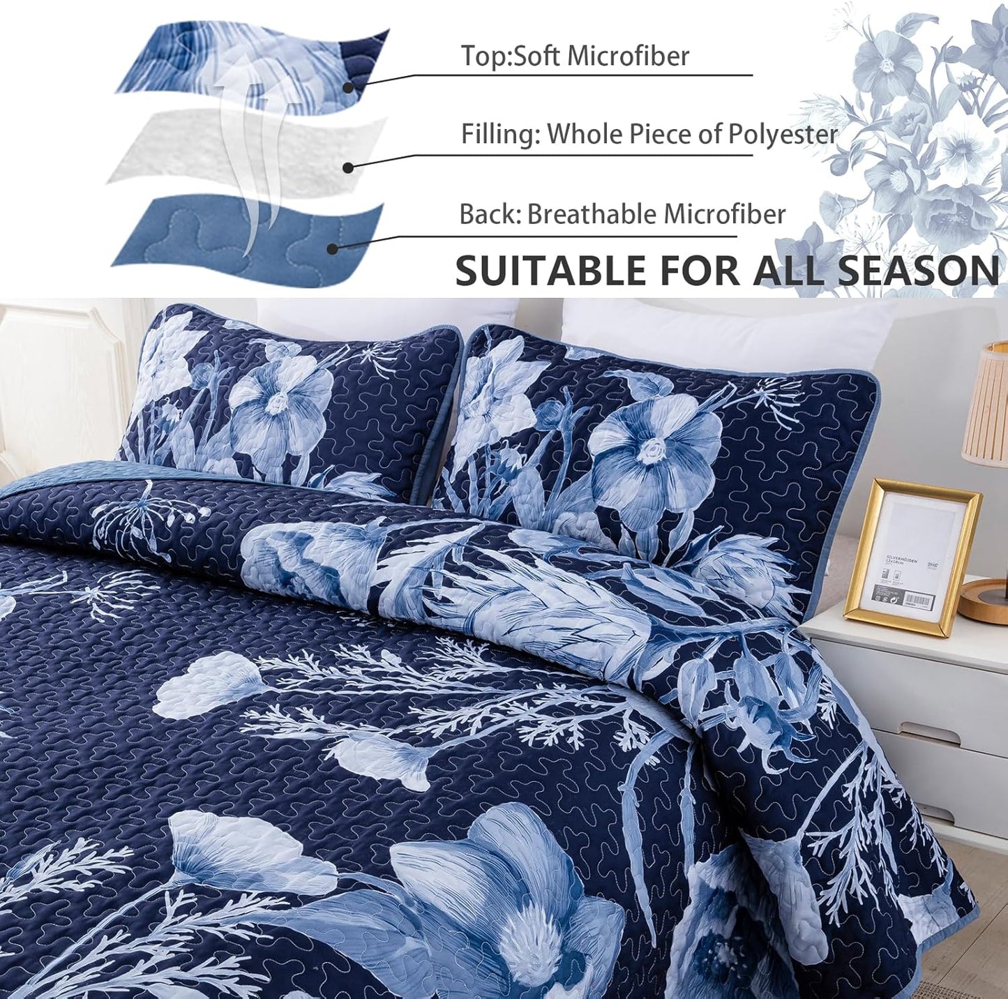 Quilted Coverlet & Pillowcases Set - Vibrant Eye-Catching Design - Queen