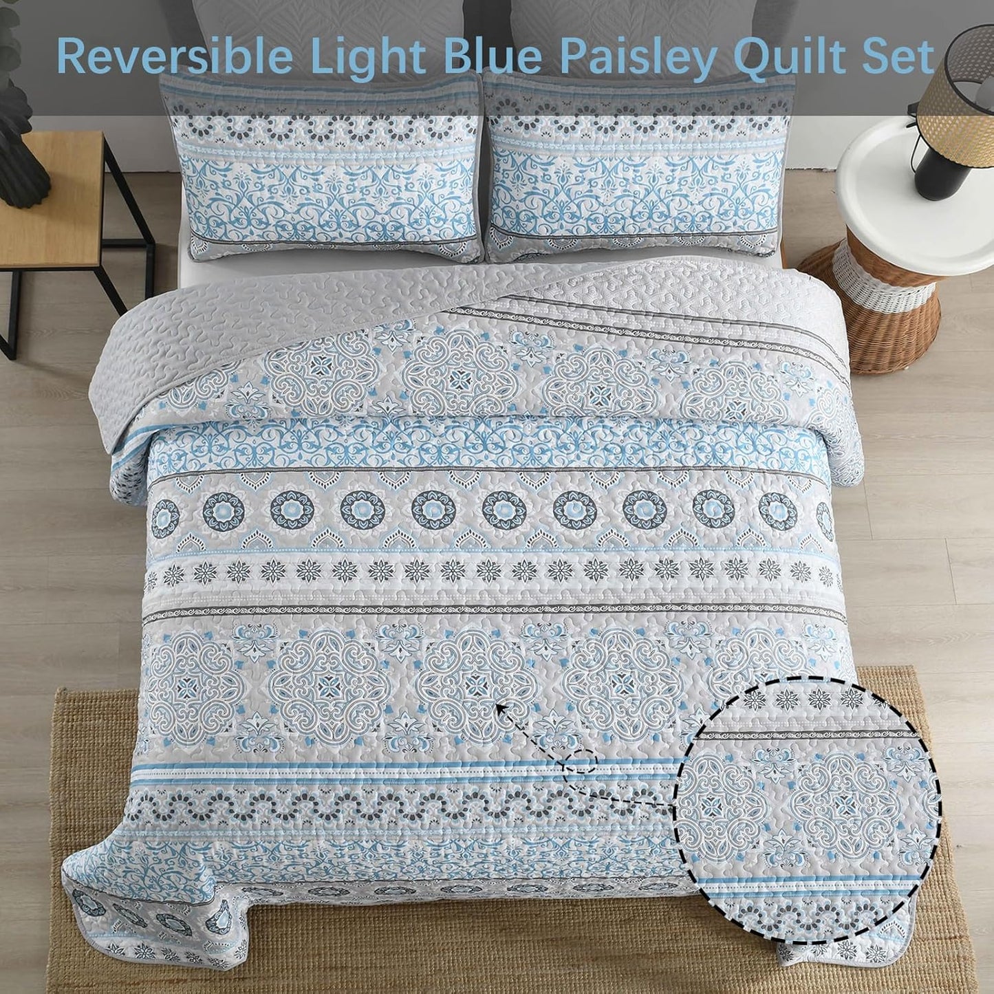 Quilted Coverlet & Pillowcases Set - Joyful Brighten Up Your Bedroom - Queen