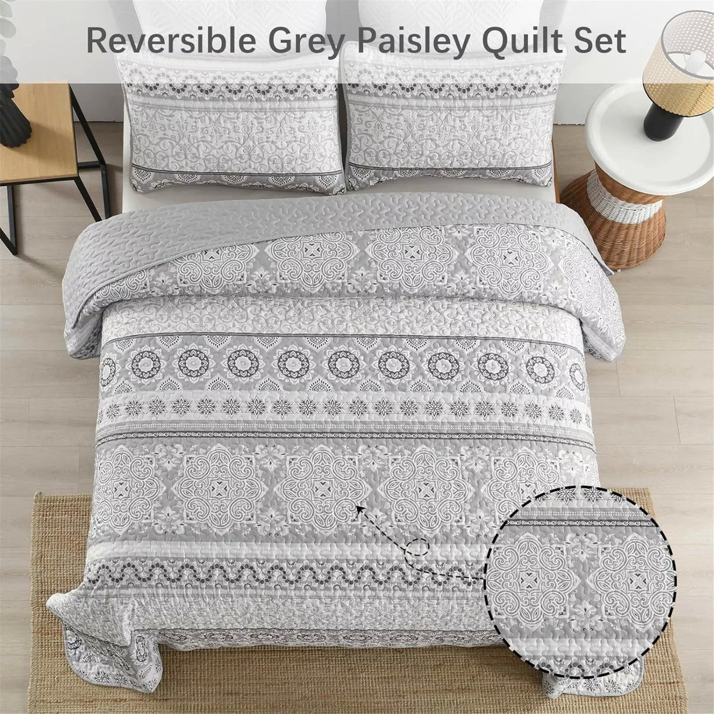 Quilted Coverlet & Pillowcases Set - Striking Make a Bold Impact - Queen