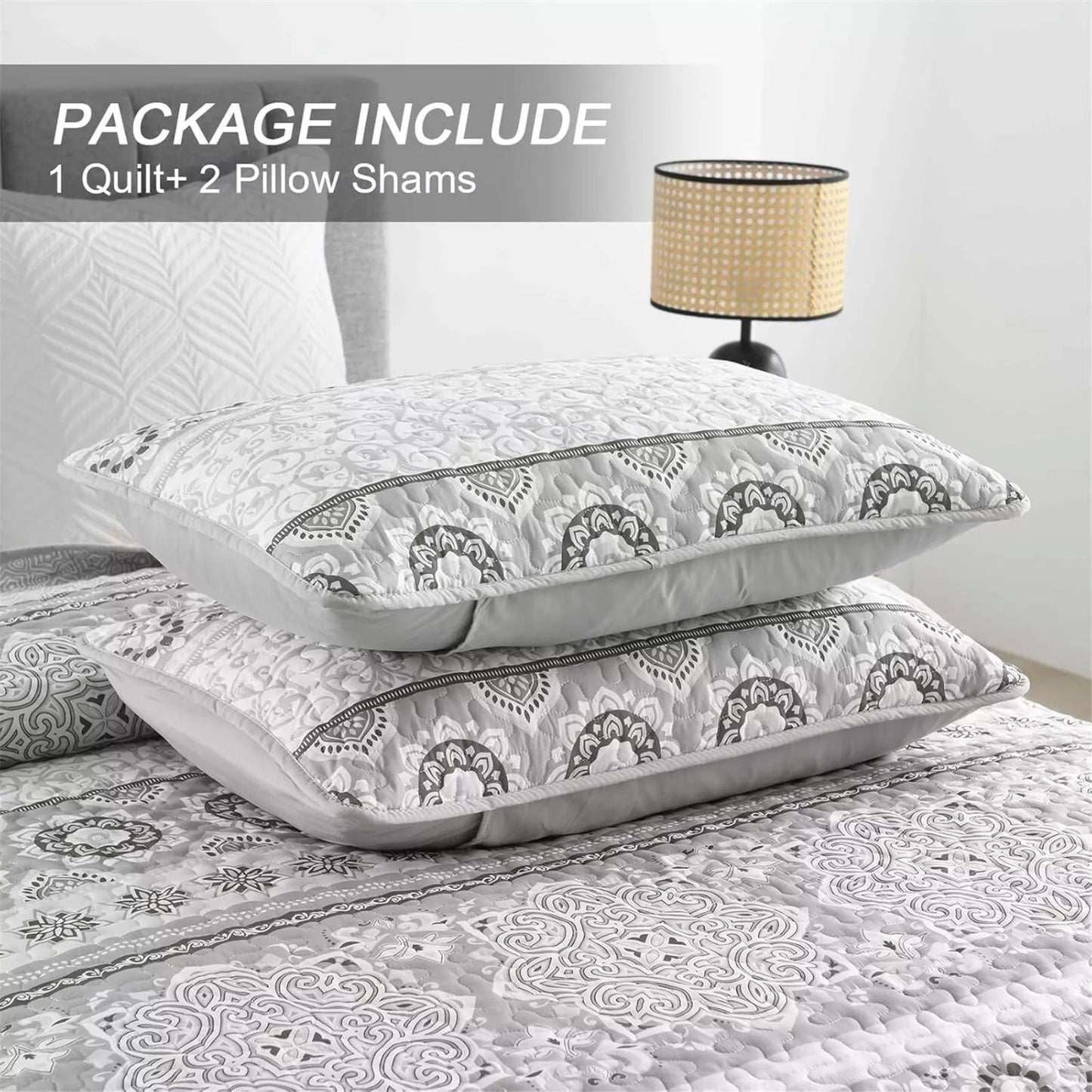 Quilted Coverlet & Pillowcases Set - Striking Make a Bold Impact - Queen