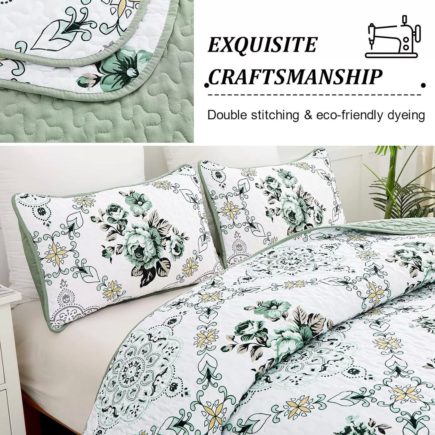 Quilted Bedspread & Pillowcases Set - Exquisite Touch of Elegance - Queen