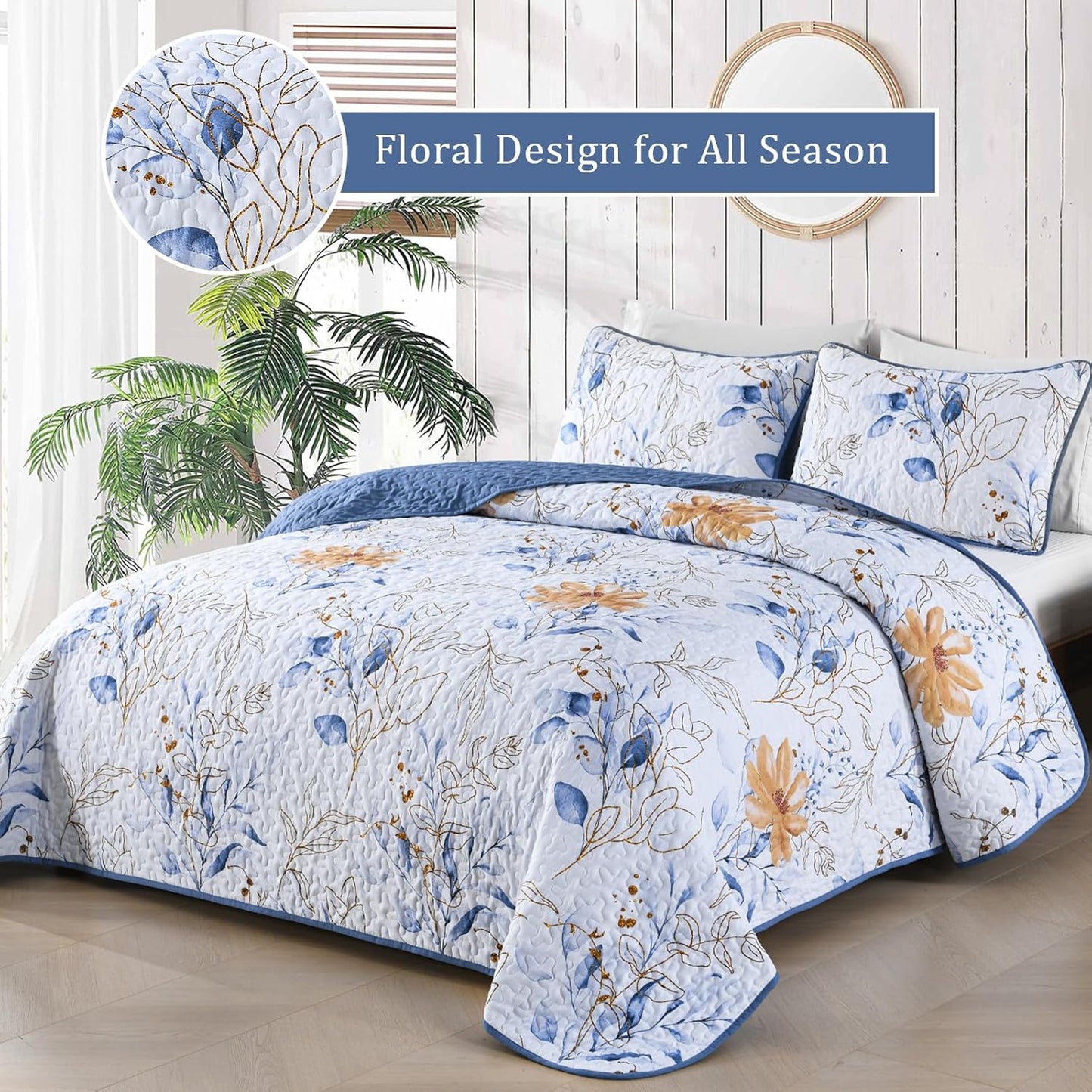 Quilted Coverlet & Pillowcases Set - Quietude Perfect for Relaxation - Queen