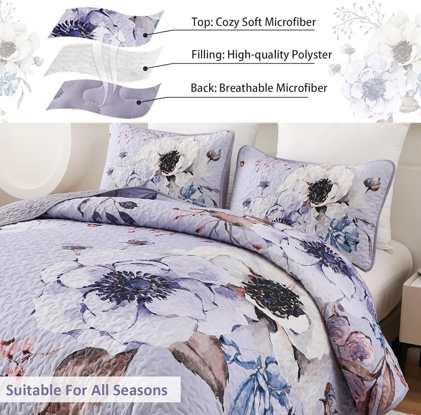 Quilted Coverlet & Pillowcases Set - Beautiful Comfortable & Versatile - Queen