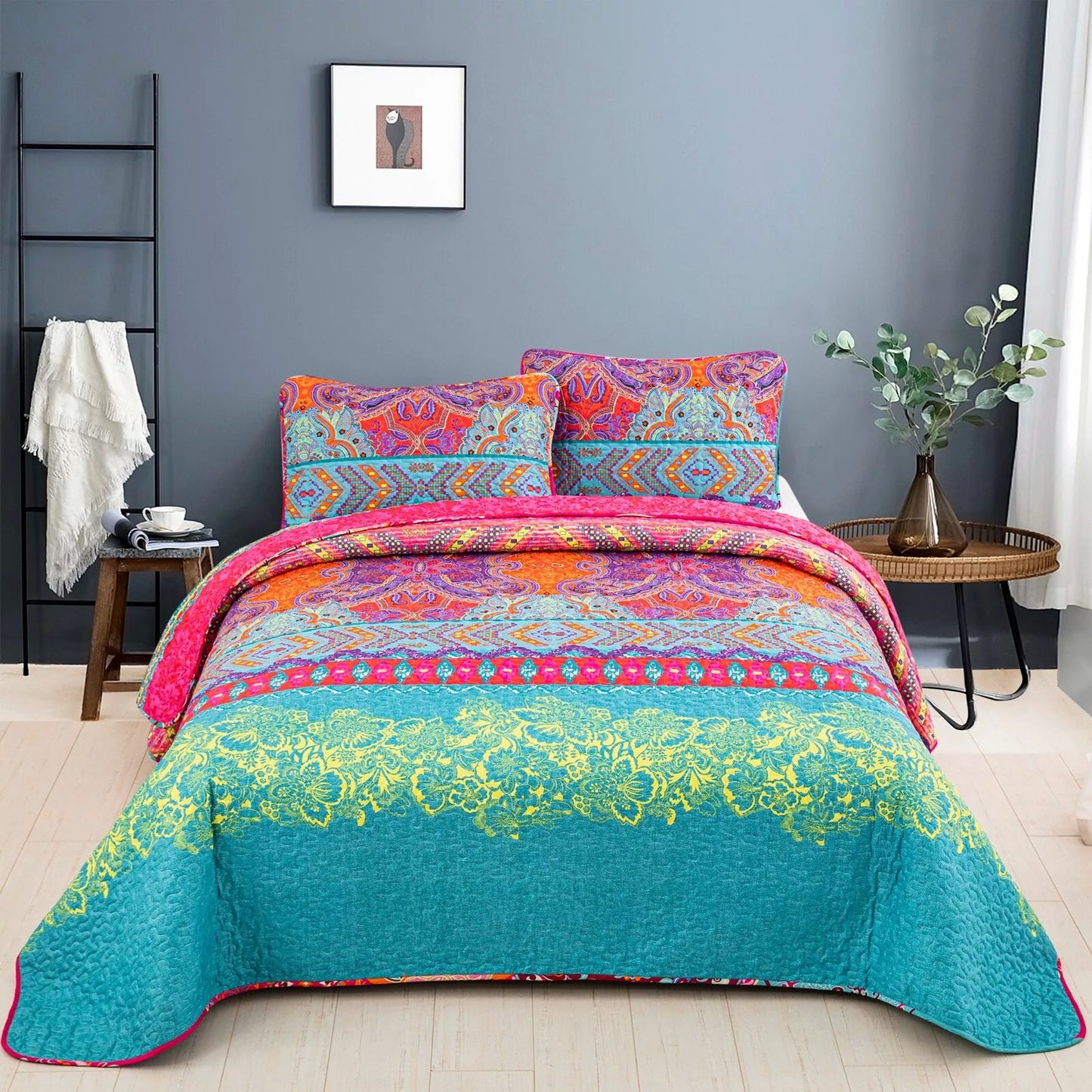 Quilted Coverlet & Pillowcases Set - Beautiful Comfortable & Versatile - Queen