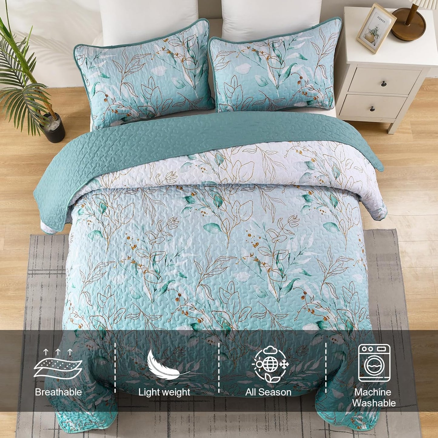 Quilted Bedspread & Pillowcases Set - Radiating Shine in Your Bedroom - Queen