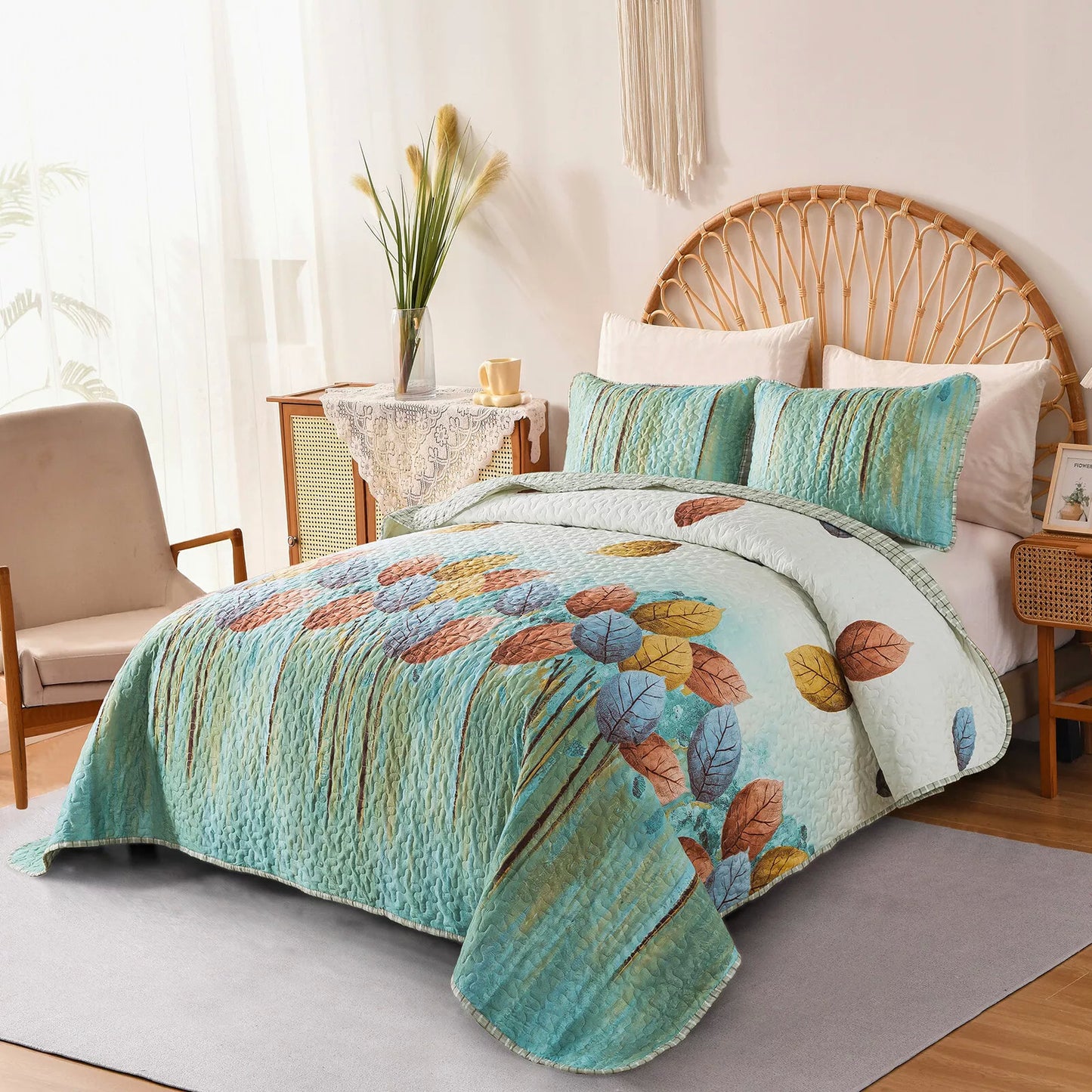 Quilted Bedspread & Pillowcases Set - Majestic Sleep Enhancement - Queen