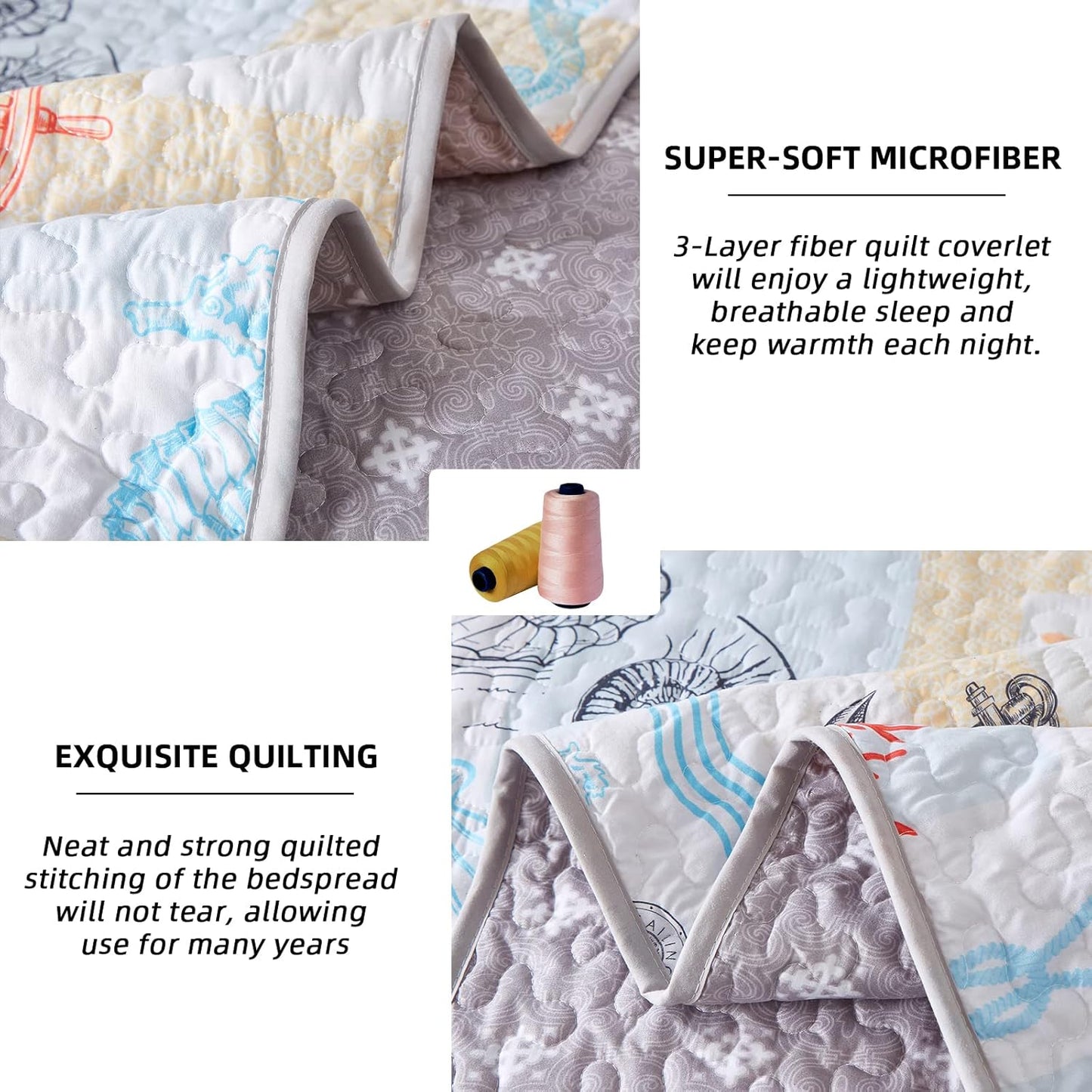 Quilted Coverlet & Pillowcases Set - Decorative Enhance Home Decor - Queen