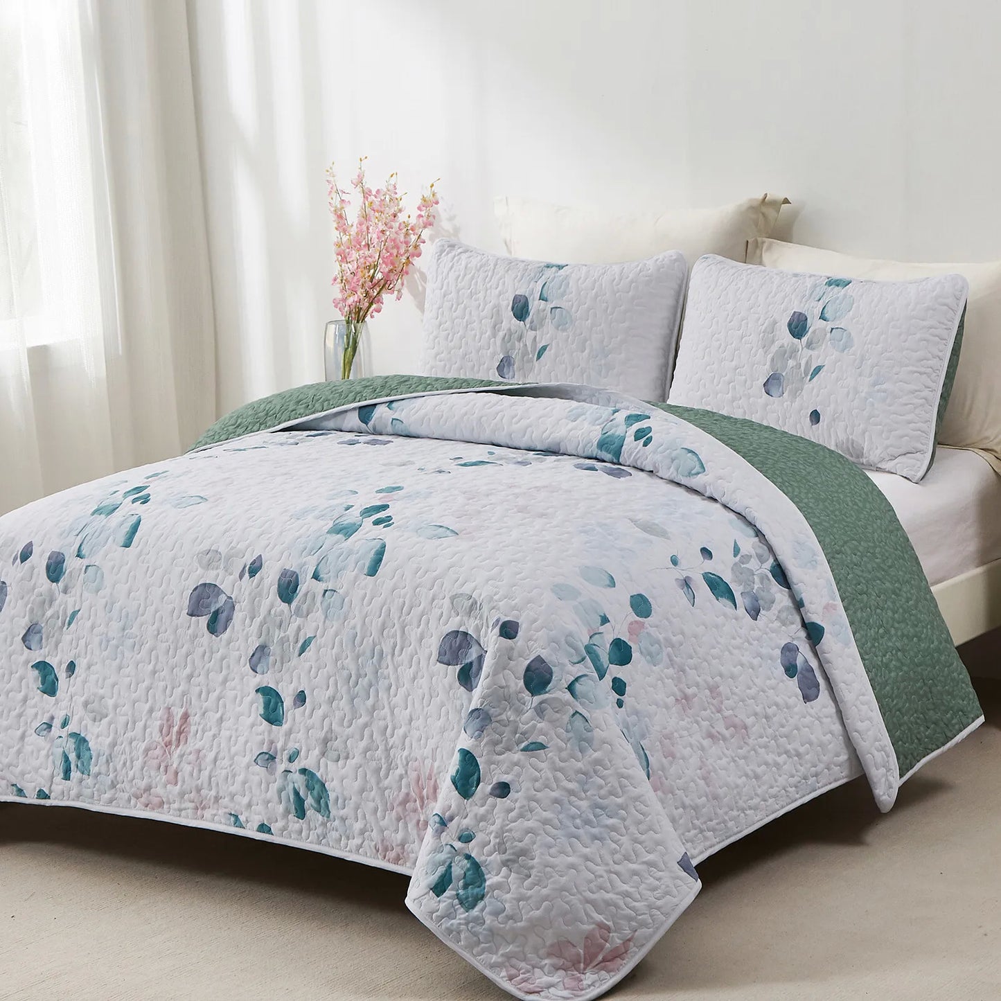 Quilted Bedspread & Pillowcases Set - Refreshing Cool & Inviting - Queen