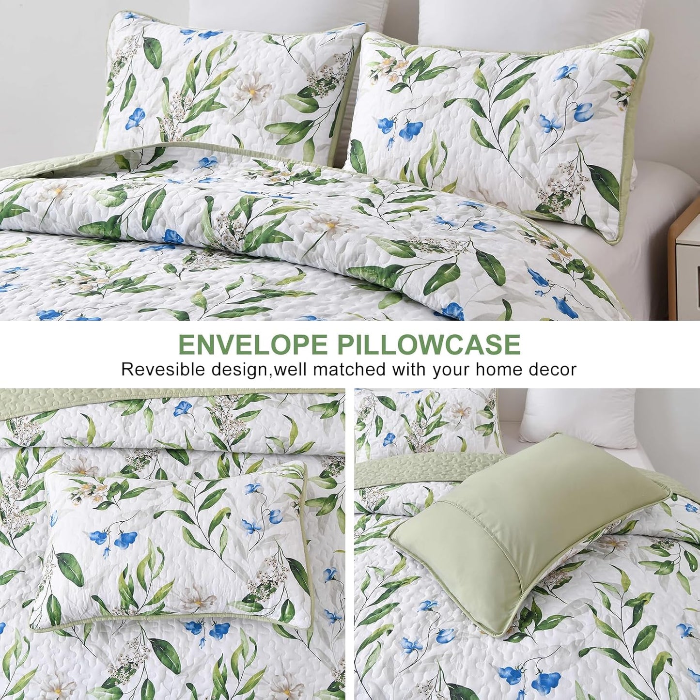 Quilted Coverlet & Pillowcases Set - Fancy Stylish Bedroom Update - Queen