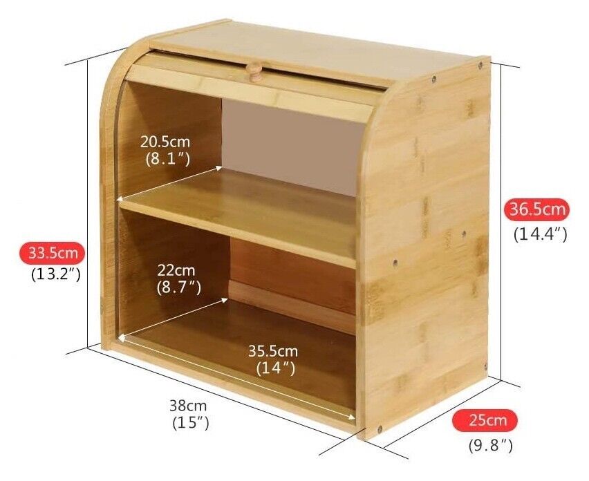 Bamboo Bread Storage Box with 2 Compartment Sections