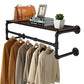 Upgraded Heavy Duty Pipe Clothes Rack Iron Garment Hanging Bar with Top Shelf