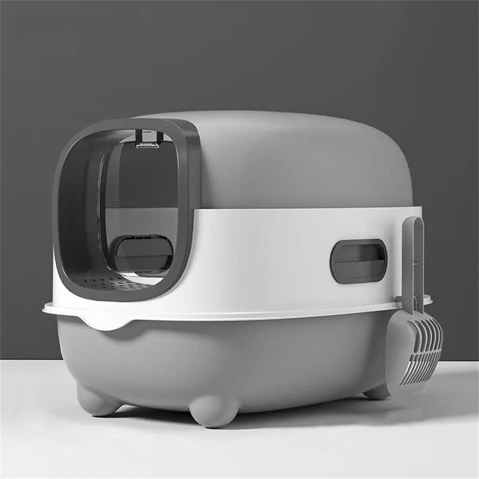 Large Capacity Enclosed Cat Litter Box with Hood and Scoop, Leak-Proof Design