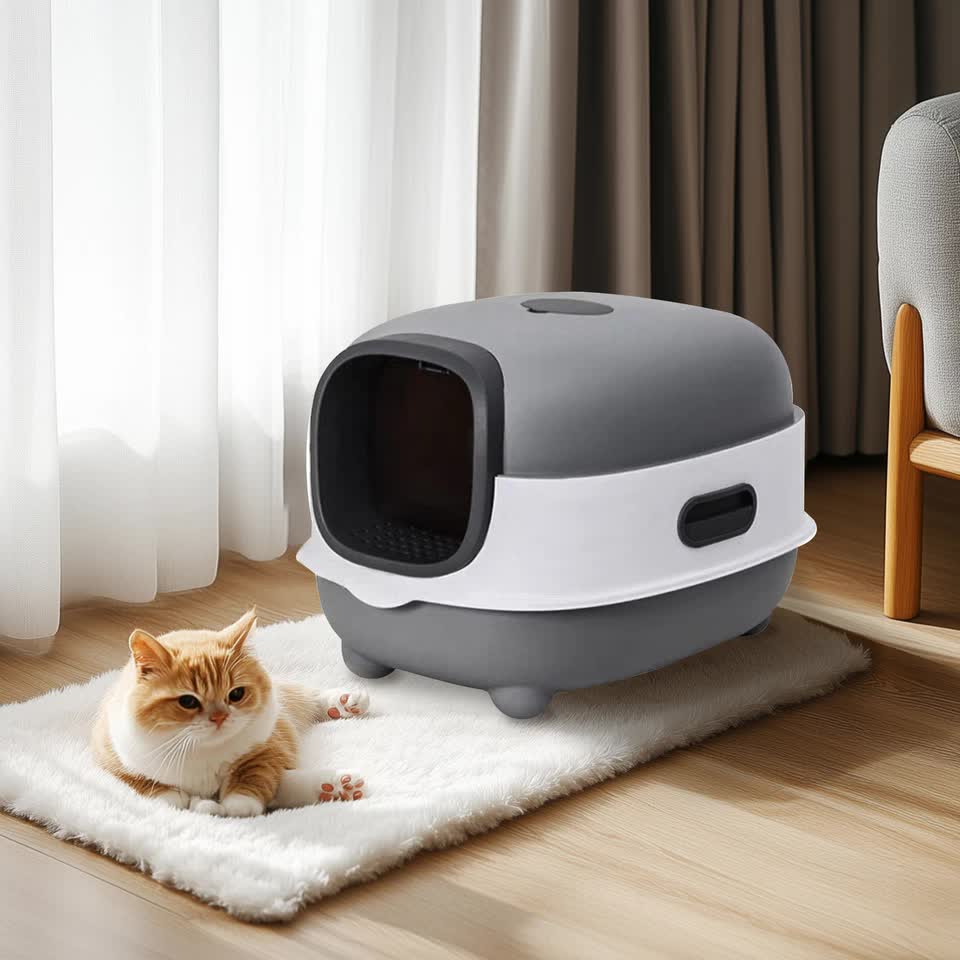 Large Capacity Enclosed Cat Litter Box with Hood and Scoop, Leak-Proof Design
