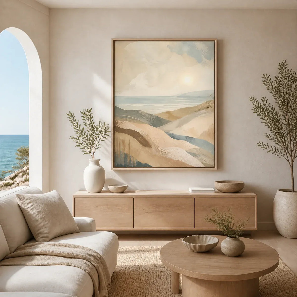 Coastal Drift Floating Frame Canvas Wall Art - Portrait - 60W x 120H cm - White