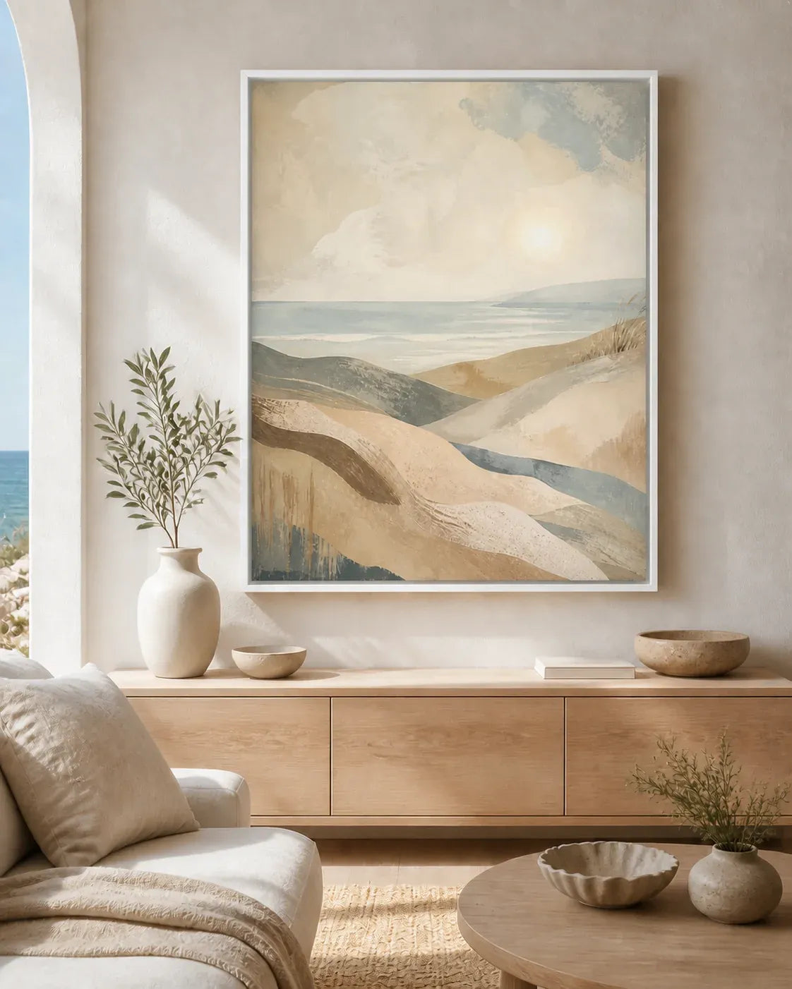 Coastal Drift Floating Frame Canvas Wall Art - Portrait - 60W x 120H cm - White