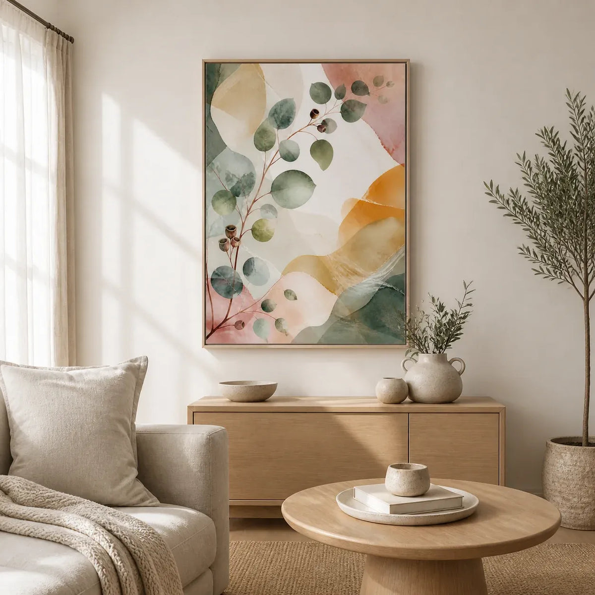 Eucalyptus Reverie Floating Frame Canvas Wall Art - Portrait - 60W x 120H cm - White