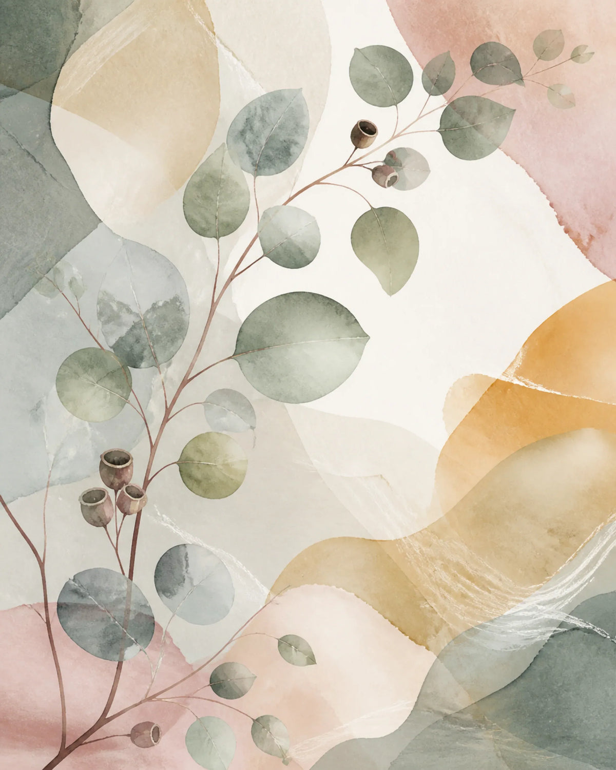 Eucalyptus Reverie Floating Frame Canvas Wall Art - Portrait - 60W x 120H cm - White
