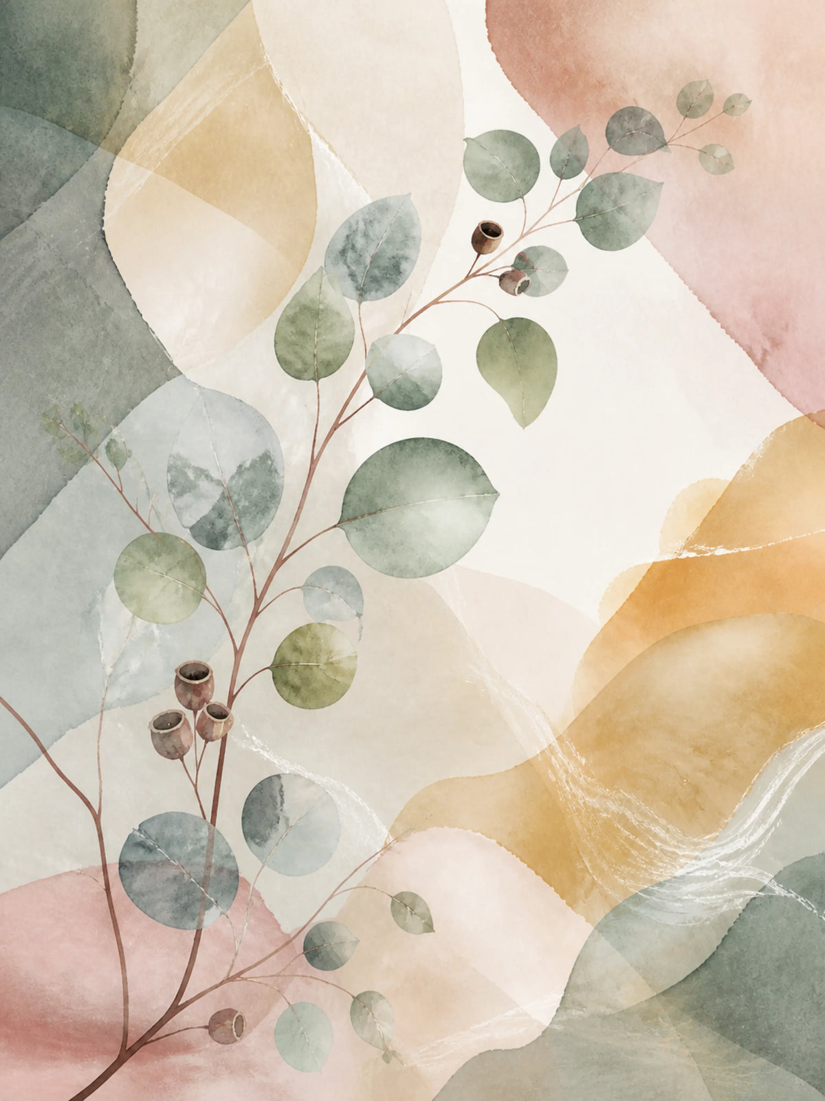 Eucalyptus Reverie Floating Frame Canvas Wall Art - Portrait - 60W x 120H cm - White