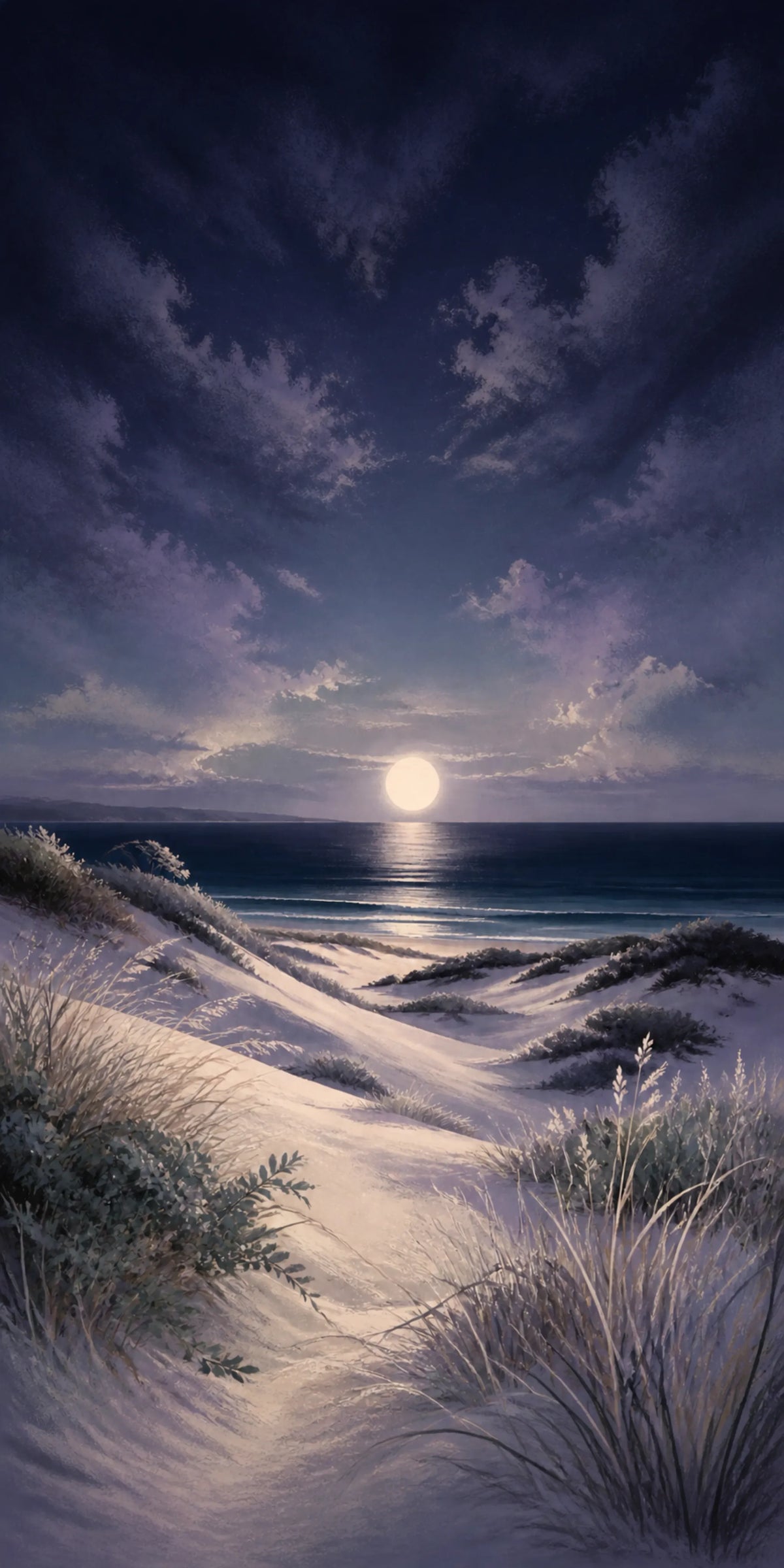 Moonlit Dunes Floating Frame Canvas Wall Art - Portrait - 40W x 50H cm - White