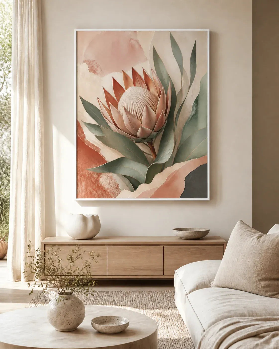 Protea Hush Floating Frame Canvas Wall Art - Portrait - 60W x 80H cm - Black