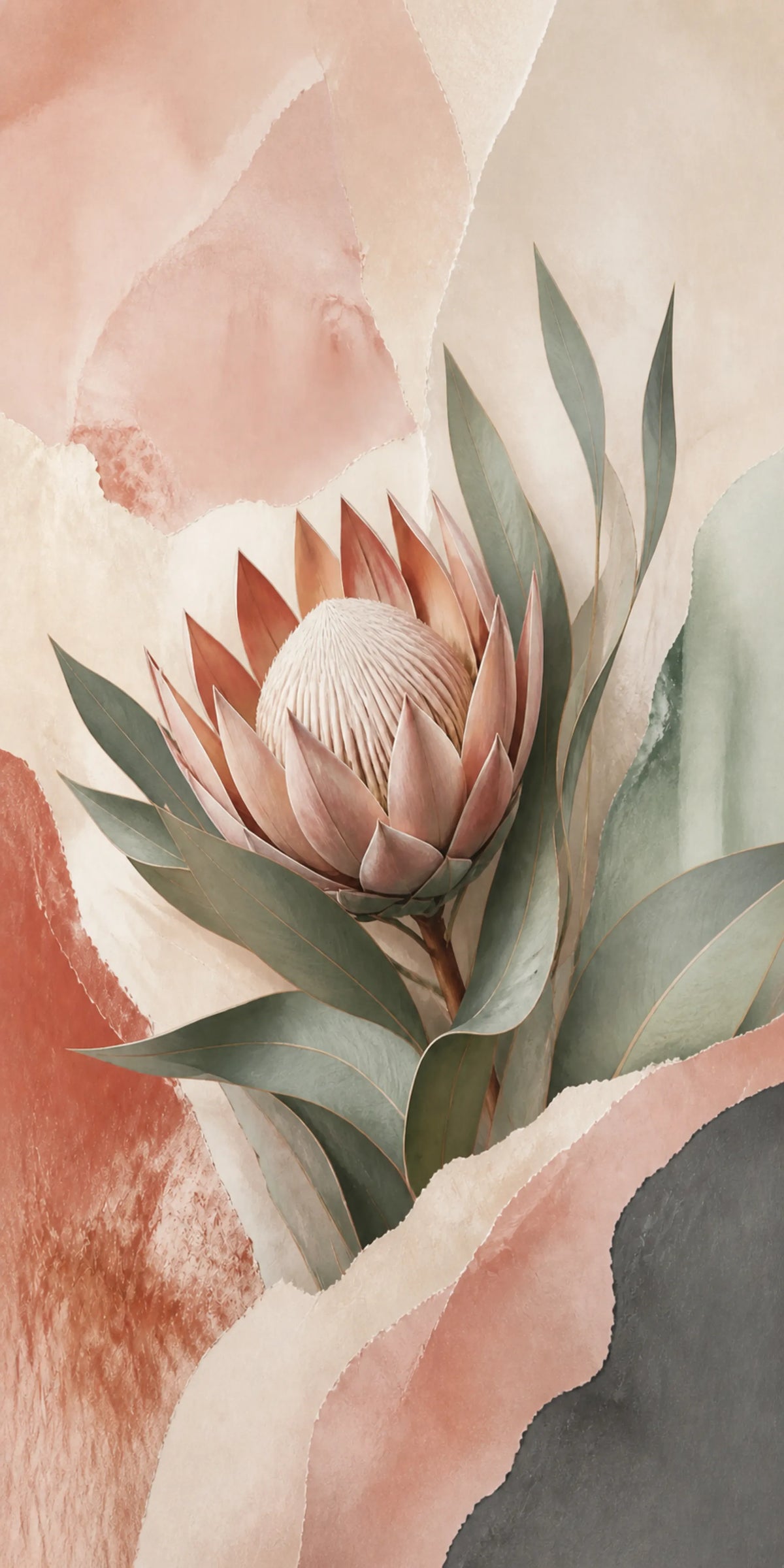 Protea Hush Floating Frame Canvas Wall Art - Portrait - 60W x 80H cm - Black